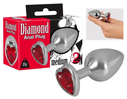 Diamond - 85g-os alumínium anál dildó (ezüst-piros)