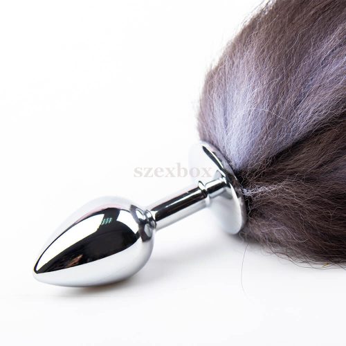 Sunfo anal plug with silver-black foxtail